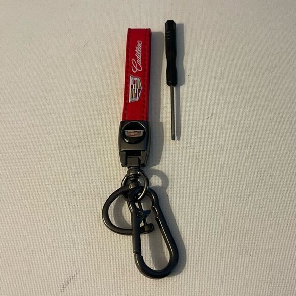 Cadillac key fob Keychain Red Leather with Logo NWT - Picture 2 of 4